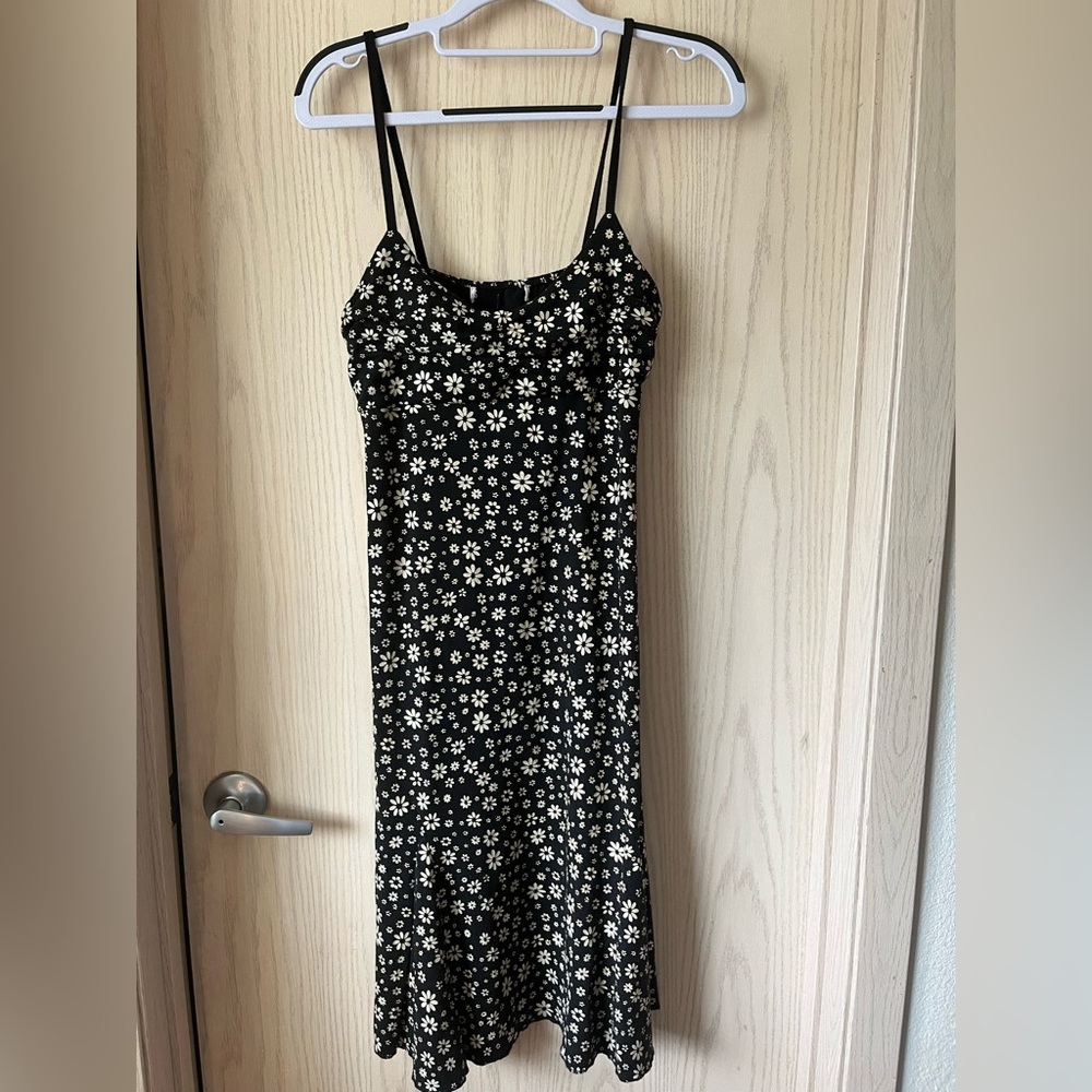 Vintage Floral Black and Beige Women's Dress